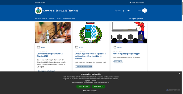 Security scan screenshot of https://www.comune.serravalle-pistoiese.pt.it/it