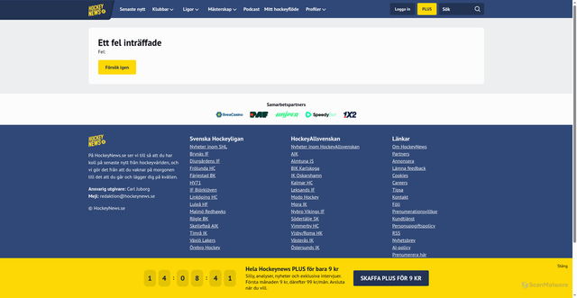 Security scan screenshot of https://hockeynews.se