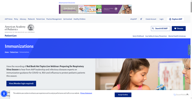 Security scan screenshot of https://www.aap.org/en/patient-care/immunizations/?srsltid=AfmBOoreRuErjbCy_hff6Yvl_C_DQhRq3ry7ttP929SW8nB88TFglQIu