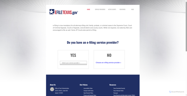 Security scan screenshot of https://efiletexas.gov/