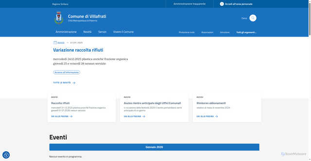 Security scan screenshot of https://comune.villafrati.pa.it/