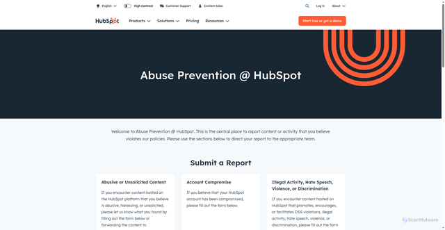 Security scan screenshot of https://policy.hubspot.com/abuse-prevention