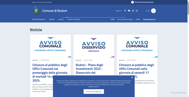 Security scan screenshot of https://comune.budoni.ss.it/