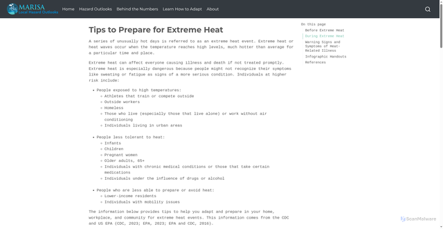 Security scan screenshot of https://www.marisa.psu.edu/outlooks/adaptation/extremeheat.html