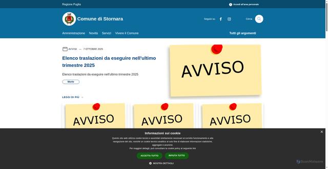 Security scan screenshot of https://www.comune.stornara.fg.it/it