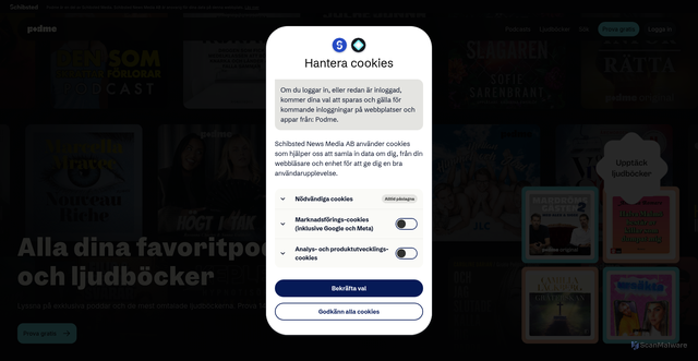 Security scan screenshot of https://podme.com