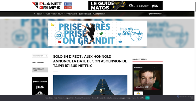 Security scan screenshot of https://planetgrimpe.com/solo-en-direct-alex-honnold-annonce-la-date-de-son-ascension-de-taipei-101-sur-netflix/