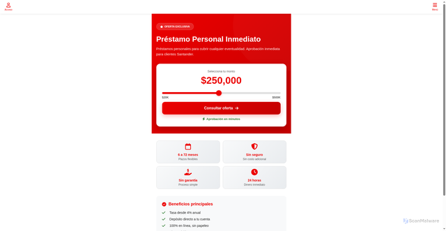 Security scan screenshot of https://santander-remaster-whats-fb-kappa.vercel.app/