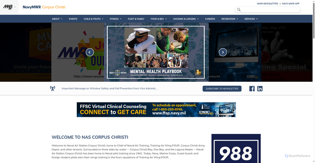 Security scan screenshot of https://www.navymwrcorpuschristi.com/