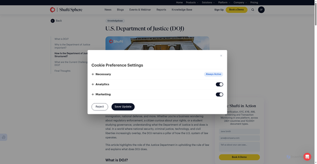 Security scan screenshot of https://shuftipro.com/knowledgebase/us-department-of-justice-doj/