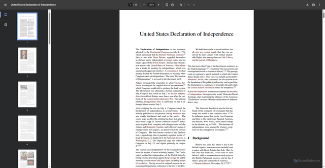 Security scan screenshot of https://www.basicknowledge101.com/pdf/United%20States%20Declaration%20of%20Independence.pdf