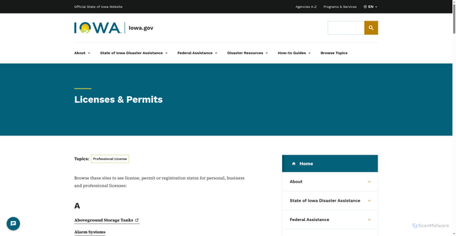 Security scan screenshot of https://www.iowa.gov/licenses-permits