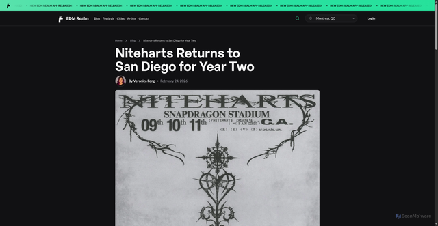 Security scan screenshot of https://edmrealm.com/blog/niteharts-returns-to-san-diego-for-year-two