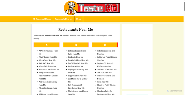 Security scan screenshot of https://www.tastekid.com/restaurants-near-me/