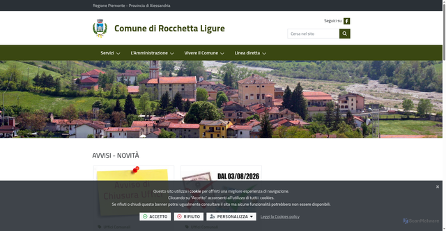 Security scan screenshot of https://www.comune.rocchettaligure.al.it/it-it/home