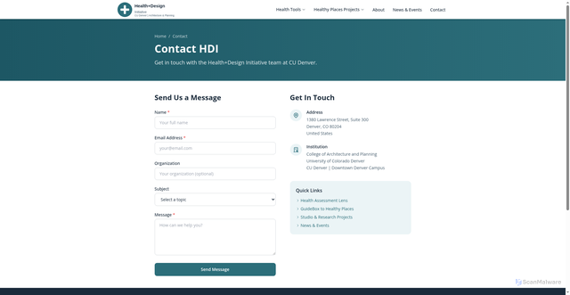 Security scan screenshot of https://healthdesigncolorado-org.pages.dev/contact