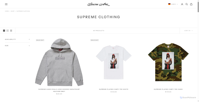 Security scan screenshot of https://shopsixthave.com/collections/supreme-clothing