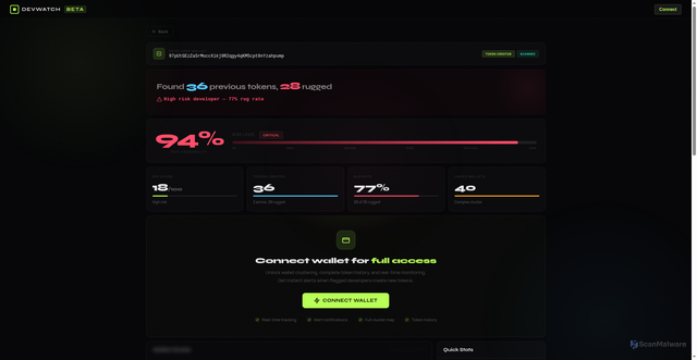 Security scan screenshot of https://check-sdkecih3m.devwatchly.lat/?address=97pUtGEzZaSrMoccXikj9R2qgy4qKM5cpt8nYzahpump