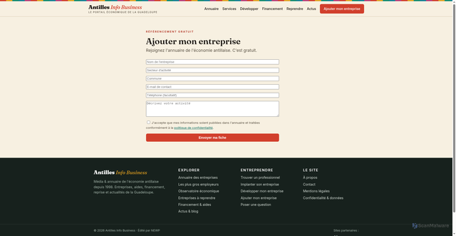 Security scan screenshot of https://antilles-info-business.pages.dev/ajouter-mon-entreprise/