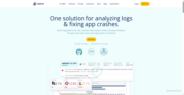 Security scan screenshot of https://shipbook.io