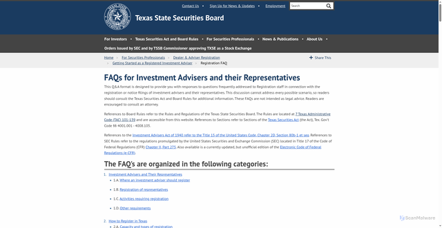 Security scan screenshot of https://www.ssb.texas.gov/securities-professionals/dealer-adviser-registration/getting-started-registered-investment-adviser-3