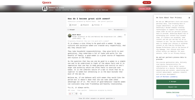 Security scan screenshot of https://womenszone.quora.com/How-do-I-become-great-with-women