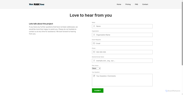 Security scan screenshot of https://webmadeasy.pages.dev/contact