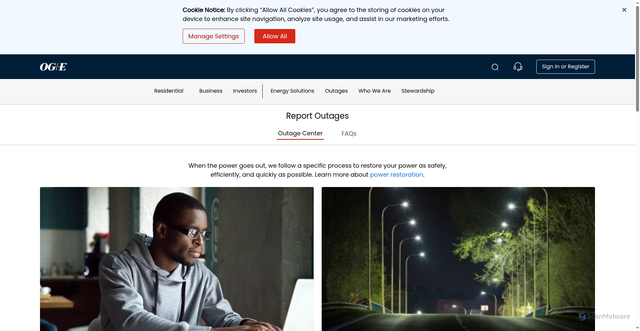 Security scan screenshot of https://www.oge.com/web/portal/label_ord/outages/report-outage/outage-center