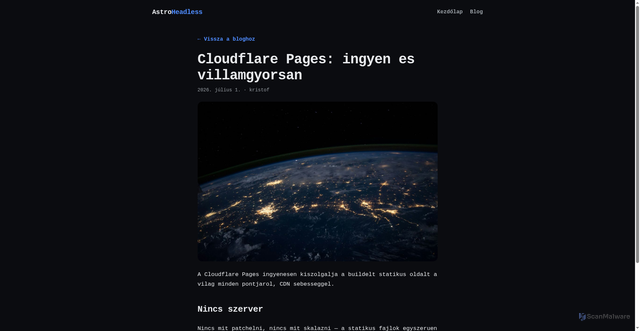 Security scan screenshot of https://astro-headless-demo.pages.dev/blog/cloudflare-pages-ingyen-es-villamgyorsan/
