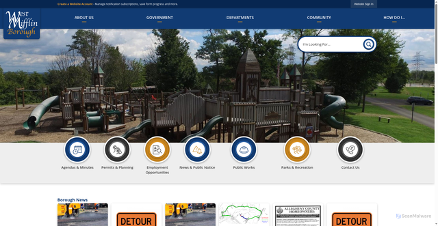 Security scan screenshot of https://westmifflin.gov/