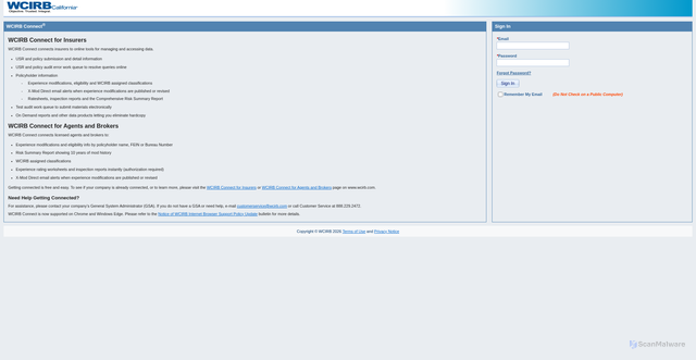 Security scan screenshot of https://connect.wcirb.com