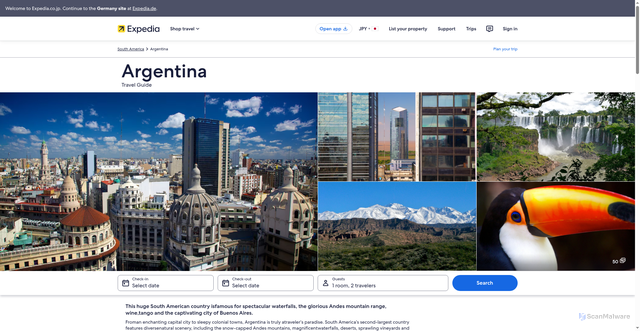 Security scan screenshot of https://www.expedia.co.jp/en/Argentina.dx8