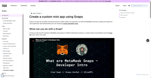 Security scan screenshot of http://metamask-docs-p13jojaa8-consensys-ddffed67.vercel.app/snaps
