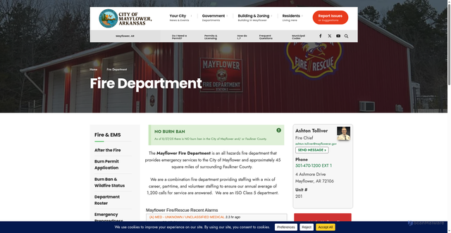 Security scan screenshot of https://mayflowerar.gov/fire-department/