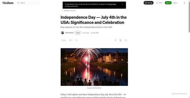 Security scan screenshot of https://danwilreyes.medium.com/independence-day-july-4th-in-the-usa-significance-and-celebration-6cdd702b7020