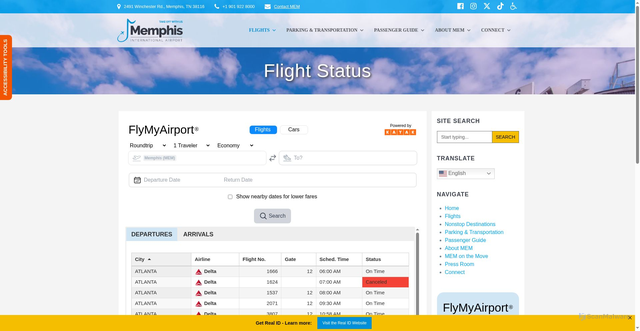 Security scan screenshot of https://flymemphis.com/flight-status/