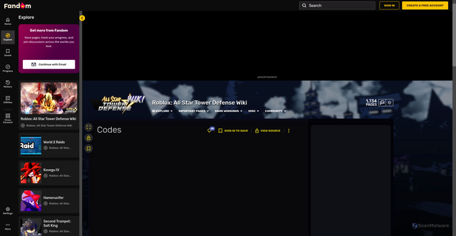 Security scan screenshot of https://allstartd.fandom.com/wiki/Codes
