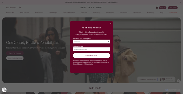 Security scan screenshot of https://renttherunway.com