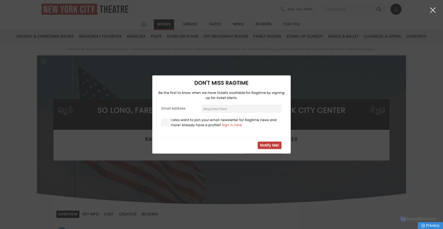 Security scan screenshot of https://www.newyorkcitytheatre.com/shows/nycitycenter/ragtime