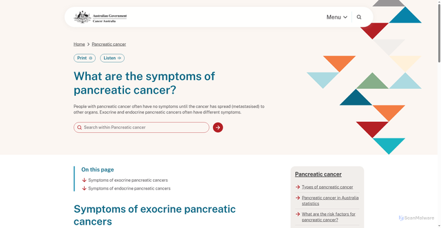 Security scan screenshot of https://www.canceraustralia.gov.au/cancer-types/pancreatic-cancer/what-are-symptoms-pancreatic-cancer