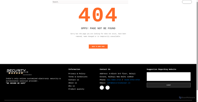 Security scan screenshot of https://securitybazaar.in/otp/index.php