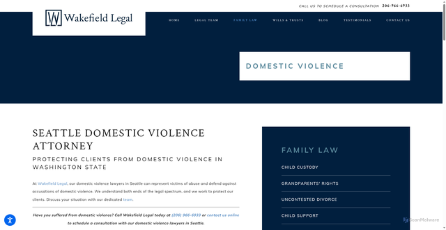 Security scan screenshot of https://www.wakefieldlegal.com/family-law/domestic-violence/