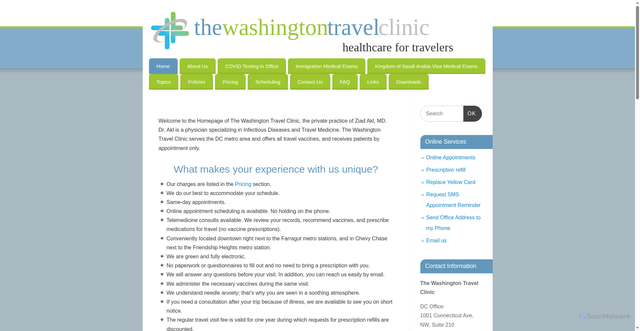 Security scan screenshot of https://www.washingtontravelclinic.com/