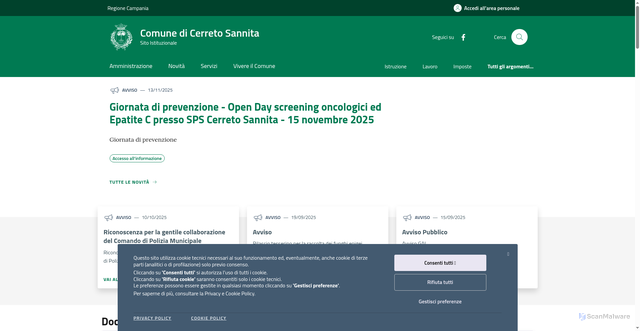 Security scan screenshot of https://www.comune.cerretosannita.bn.it/