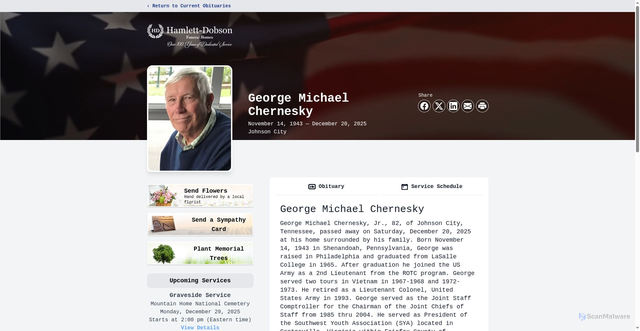 Security scan screenshot of https://www.hamlettdobson.com/obituaries/george-chernesky