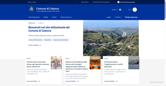 Security scan screenshot of https://www.comune.calanna.rc.it/