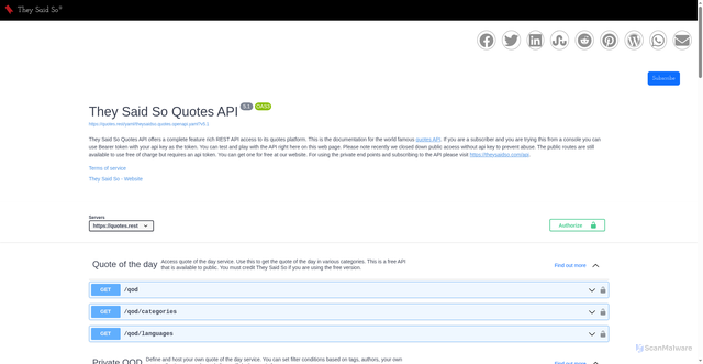 Security scan screenshot of https://quotes.rest