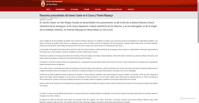 Security scan screenshot of https://www.sanroque.es/content/itinerarios-procesionales-del-jueves-santo-en-el-casco-y-puente-mayorga