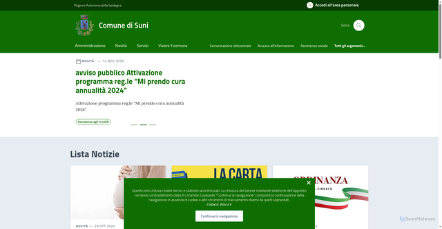 Security scan screenshot of https://comune.suni.or.it/