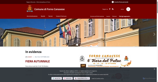 Security scan screenshot of https://www.comune.fornocanavese.to.it/it-it/home
